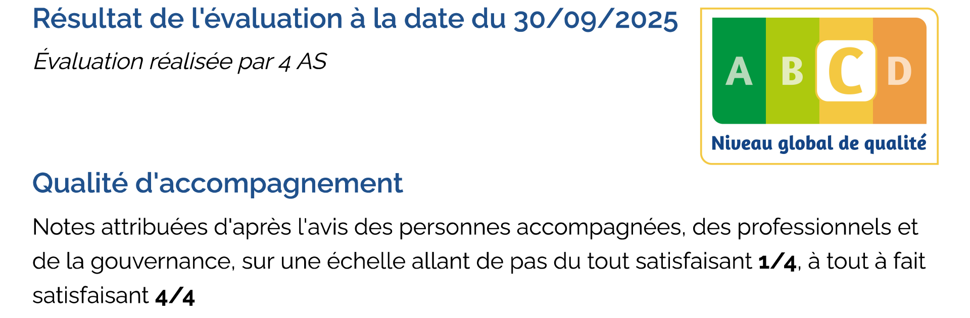 Résultat de l&rsquo;évaluation qualité